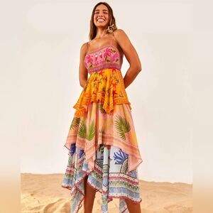 NWT Farm Rio Mixed Scarves Layered Midi Dress